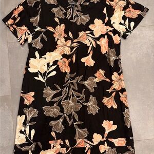Nicole Miller Black Dress with Cream & Tan Leaf Print